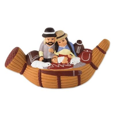 Alternate image for Artisan Crafted Ceramic Christmas Figurine Bethlehem in a Reed Boat