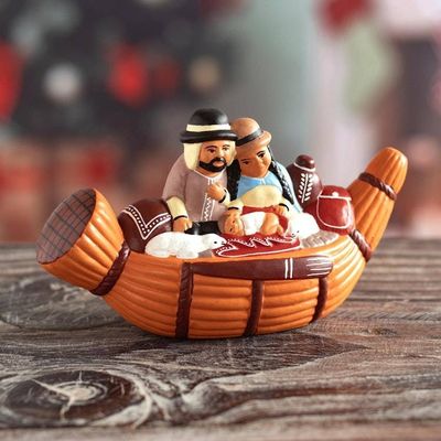 Alternate image for Artisan Crafted Ceramic Christmas Figurine Bethlehem in a Reed Boat