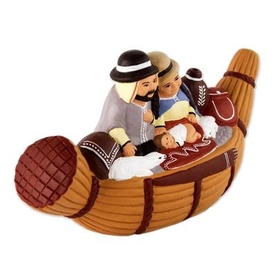 Alternate image for Artisan Crafted Ceramic Christmas Figurine Bethlehem in a Reed Boat