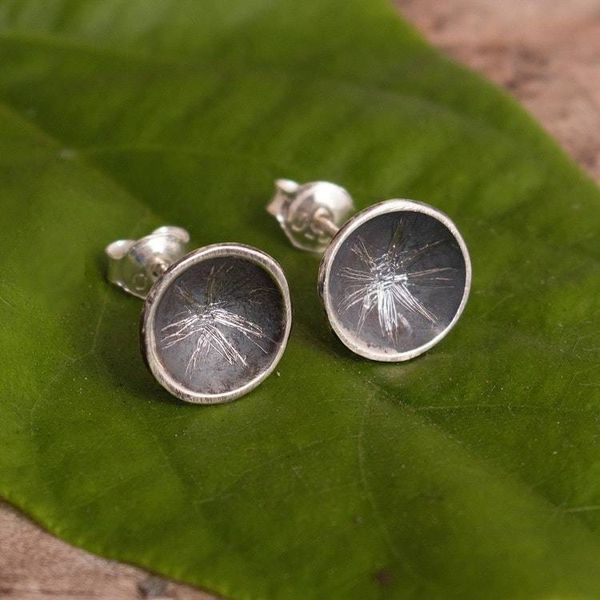 Alternate image for Sterling Silver Stud Earrings with Cup Form from Peru Etched Starlight