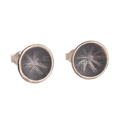 Alternate image for Sterling Silver Stud Earrings with Cup Form from Peru Etched Starlight