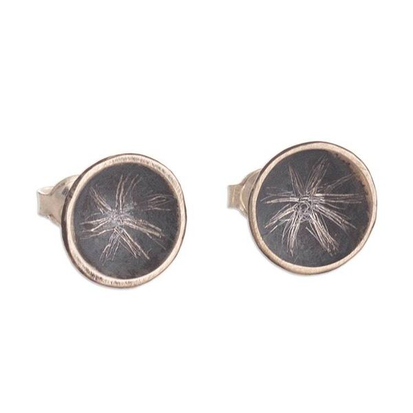 Alternate image for Sterling Silver Stud Earrings with Cup Form from Peru Etched Starlight