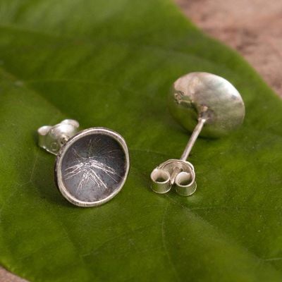Alternate image for Sterling Silver Stud Earrings with Cup Form from Peru Etched Starlight