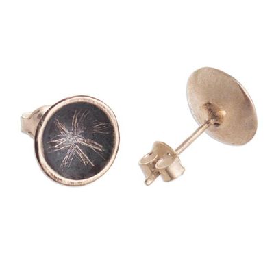 Alternate image for Sterling Silver Stud Earrings with Cup Form from Peru Etched Starlight