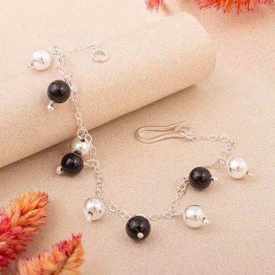 Primary image for Black Onyx and Sterling Silver Bracelet with Polished Finish Black Moons