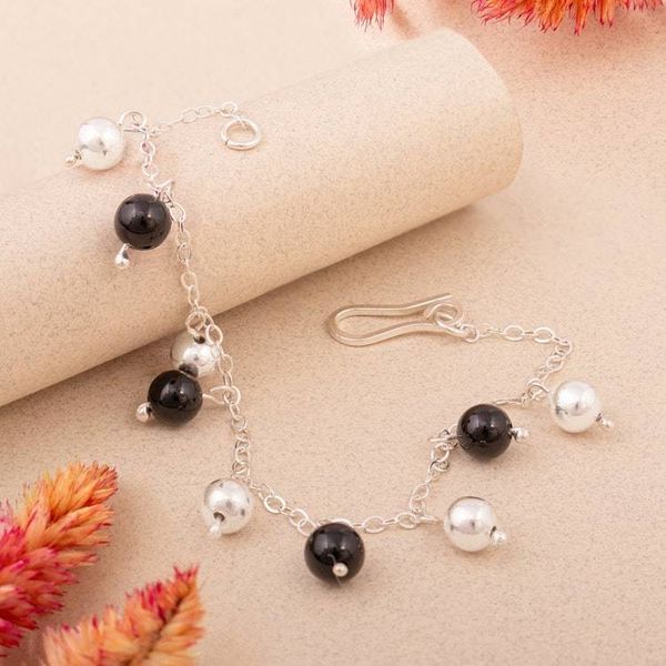 Alternate image for Black Onyx and Sterling Silver Bracelet with Polished Finish Black Moons