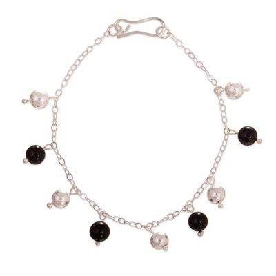 Alternate image for Black Onyx and Sterling Silver Bracelet with Polished Finish Black Moons