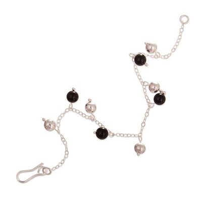 Alternate image for Black Onyx and Sterling Silver Bracelet with Polished Finish Black Moons