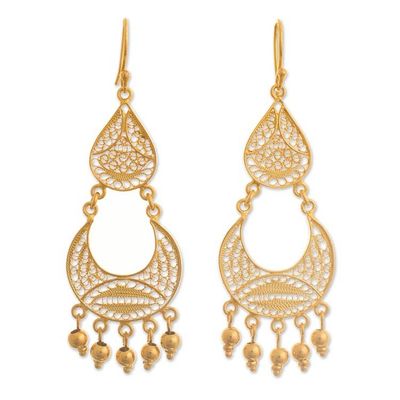 Alternate image for Peruvian Gold-Plated Filigree Chandelier Earrings Crescent Drop
