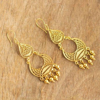 Alternate image for Peruvian Gold-Plated Filigree Chandelier Earrings Crescent Drop