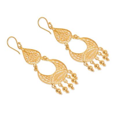 Alternate image for Peruvian Gold-Plated Filigree Chandelier Earrings Crescent Drop
