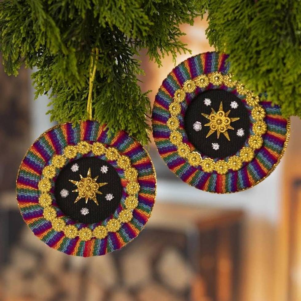 Colorful Handmade Christmas Ornaments from Peru Pair 'Star of Bethlehem'