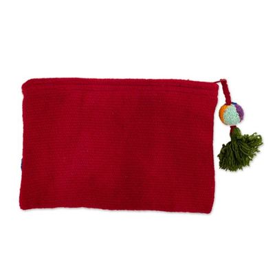 Alternate image for Floral Embroidered Red 100 Alpaca Cosmetic Bag from Peru Intense Devotion
