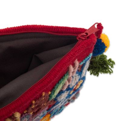 Alternate image for Floral Embroidered Red 100 Alpaca Cosmetic Bag from Peru Intense Devotion