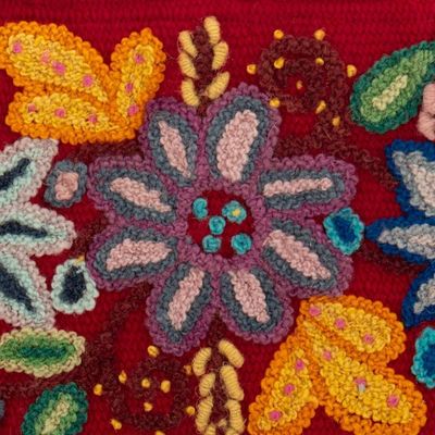 Alternate image for Floral Embroidered Red 100 Alpaca Cosmetic Bag from Peru Intense Devotion