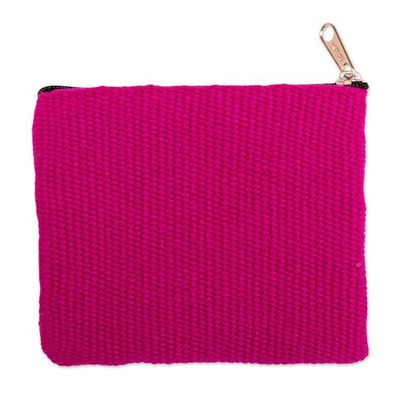 Alternate image for Handmade Zippered Alpaca Blend Coin Purse in Magenta Hues Magenta Bouquet