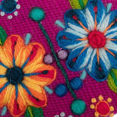 Alternate image for Handmade Zippered Alpaca Blend Coin Purse in Magenta Hues Magenta Bouquet