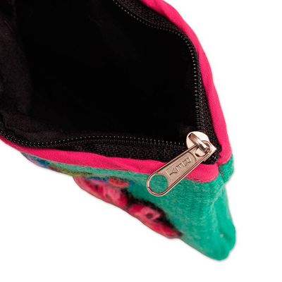 Alternate image for Spring-Themed Embroidered Alpaca Blend Coin Purse from Peru Spring in Turquoise