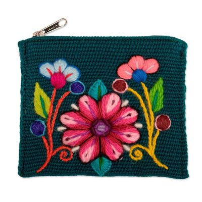 Alternate image for Artisan-Made Spring-Themed Viridian Alpaca Blend Coin Purse Primaveral Viridian