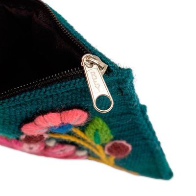 Alternate image for Artisan-Made Spring-Themed Viridian Alpaca Blend Coin Purse Primaveral Viridian