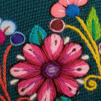 Alternate image for Artisan-Made Spring-Themed Viridian Alpaca Blend Coin Purse Primaveral Viridian