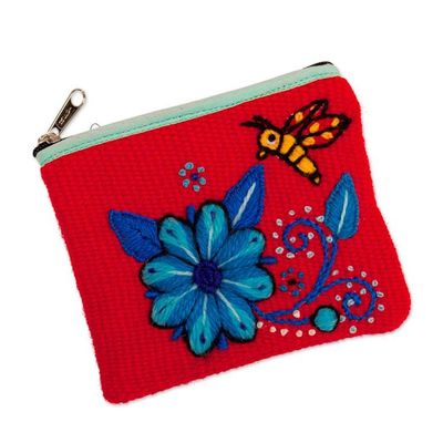 Alternate image for Autumn-Inspired Floral Red and Blue Alpaca Blend Coin Purse Autumn Nature