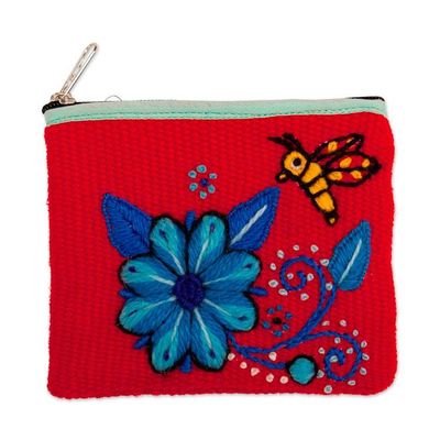 Alternate image for Autumn-Inspired Floral Red and Blue Alpaca Blend Coin Purse Autumn Nature