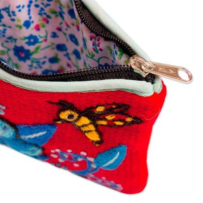 Alternate image for Autumn-Inspired Floral Red and Blue Alpaca Blend Coin Purse Autumn Nature