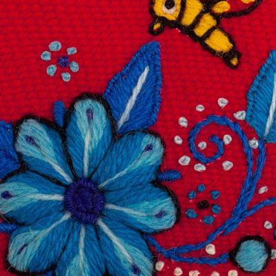 Alternate image for Autumn-Inspired Floral Red and Blue Alpaca Blend Coin Purse Autumn Nature