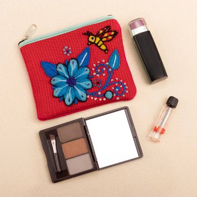 Alternate image for Autumn-Inspired Floral Red and Blue Alpaca Blend Coin Purse Autumn Nature