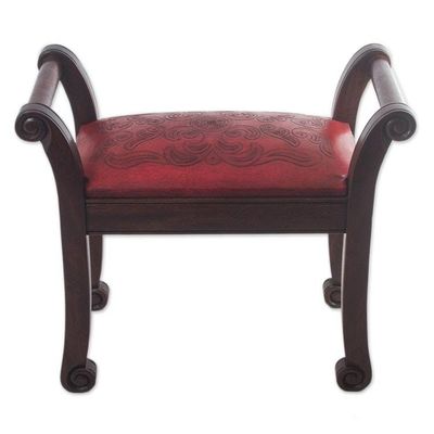 Alternate image for Mohena Wood and Red Leather Bench from Peru Majestic Seat