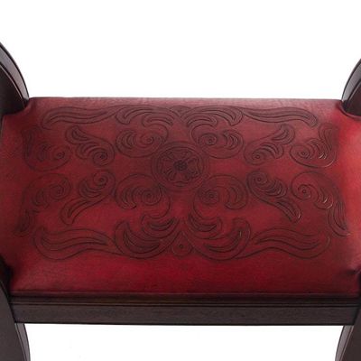 Alternate image for Mohena Wood and Red Leather Bench from Peru Majestic Seat