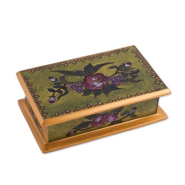 Alternate image for Reverse Painted Glass Decorative Box in Green from Peru Green Garden