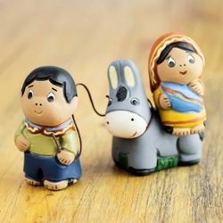 Image for Handmade Two-Piece Set of Ceramic Mary and Joseph Figurines Flight to Egypt