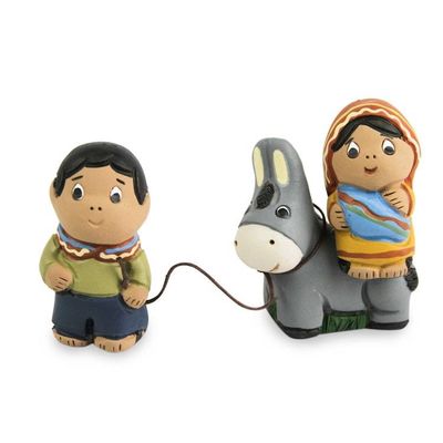 Alternate image for Handmade Two-Piece Set of Ceramic Mary and Joseph Figurines Flight to Egypt