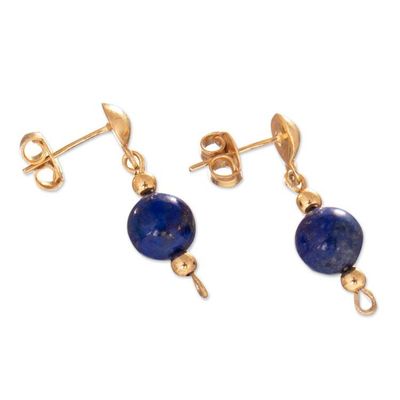 Alternate image for 18k Gold-Plated Dangle Earrings with Lapis Lazuli Stone Deep Blue