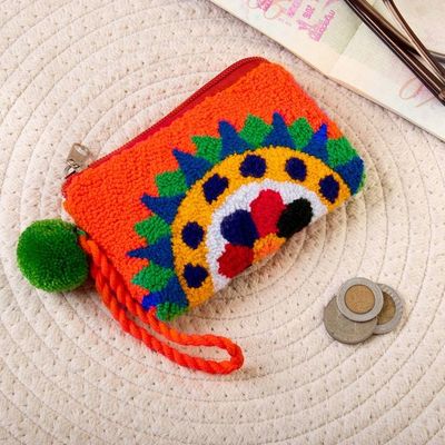 Primary image for Sun-Themed Handcrafted Orange Coin Purse from Colombia La Guajira Sun