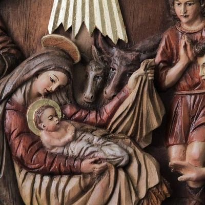 Alternate image for Handcrafted Cedar Wood Nativity Scene Relief Sculpture Nativity with Shepherds