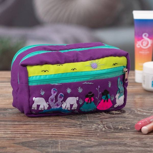 Alternate image for Cotton Blend Toiletry Bag with Applique Andean Motifs Llama Sunrise