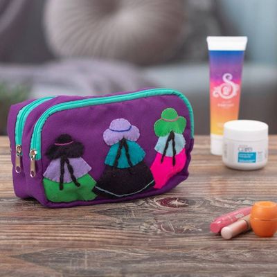 Alternate image for Cotton Blend Toiletry Bag with Applique Andean Motifs Llama Sunrise