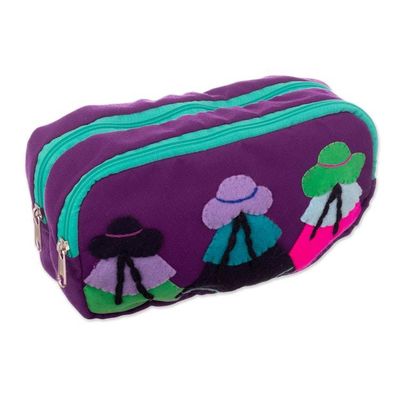 Alternate image for Cotton Blend Toiletry Bag with Applique Andean Motifs Llama Sunrise