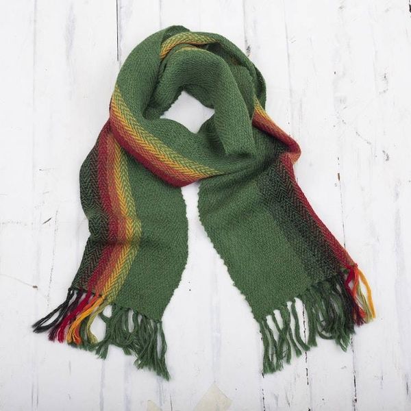 Alternate image for Green and Multicolored 100 Alpaca Wrap Scarf from Peru Moss Rainbow