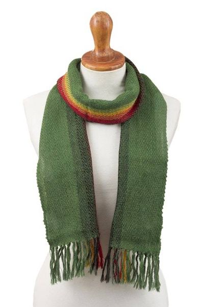 Alternate image for Green and Multicolored 100 Alpaca Wrap Scarf from Peru Moss Rainbow