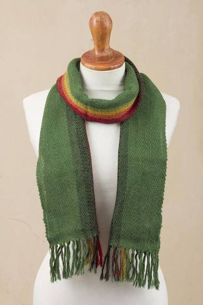 Alternate image for Green and Multicolored 100 Alpaca Wrap Scarf from Peru Moss Rainbow