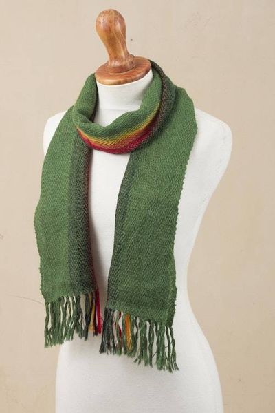 Alternate image for Green and Multicolored 100 Alpaca Wrap Scarf from Peru Moss Rainbow