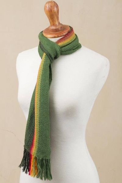 Alternate image for Green and Multicolored 100 Alpaca Wrap Scarf from Peru Moss Rainbow