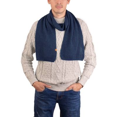Alternate image for Knit Alpaca Blend Scarf in Indigo Blue Shade from Peru Cozy Indigo