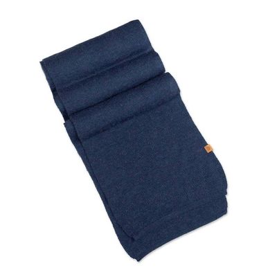 Alternate image for Knit Alpaca Blend Scarf in Indigo Blue Shade from Peru Cozy Indigo