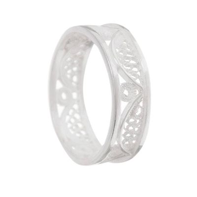 Alternate image for Arc Pattern Sterling Silver Filigree Band Ring from Peru Glistening Arcs
