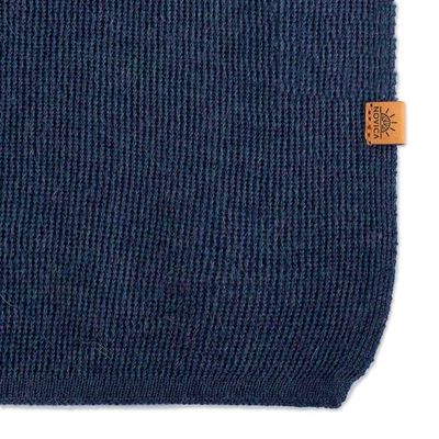Alternate image for Knit Alpaca Blend Scarf in Indigo Blue Shade from Peru Cozy Indigo